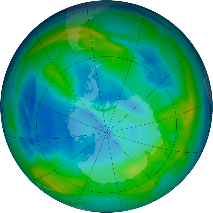 Antarctic ozone map for 02 June 2005